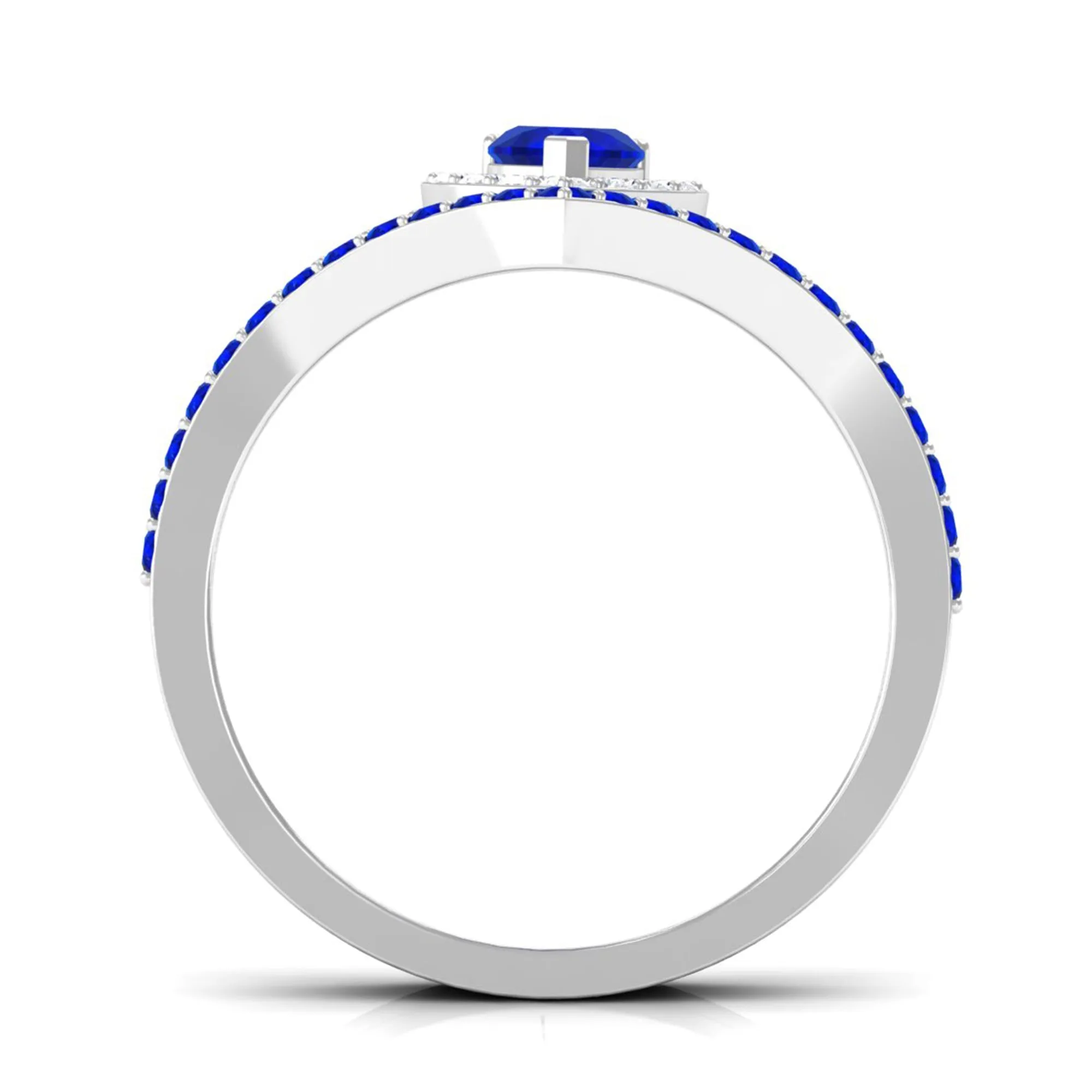 1 CT Created Blue Sapphire and Diamond Heart Wedding Ring Set