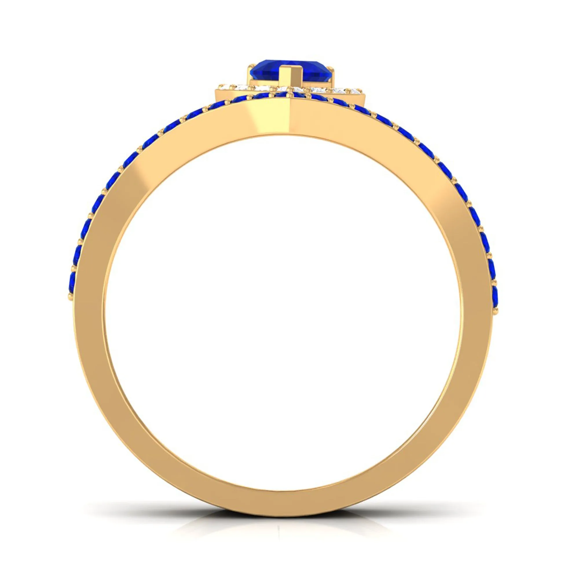 1 CT Created Blue Sapphire and Diamond Heart Wedding Ring Set