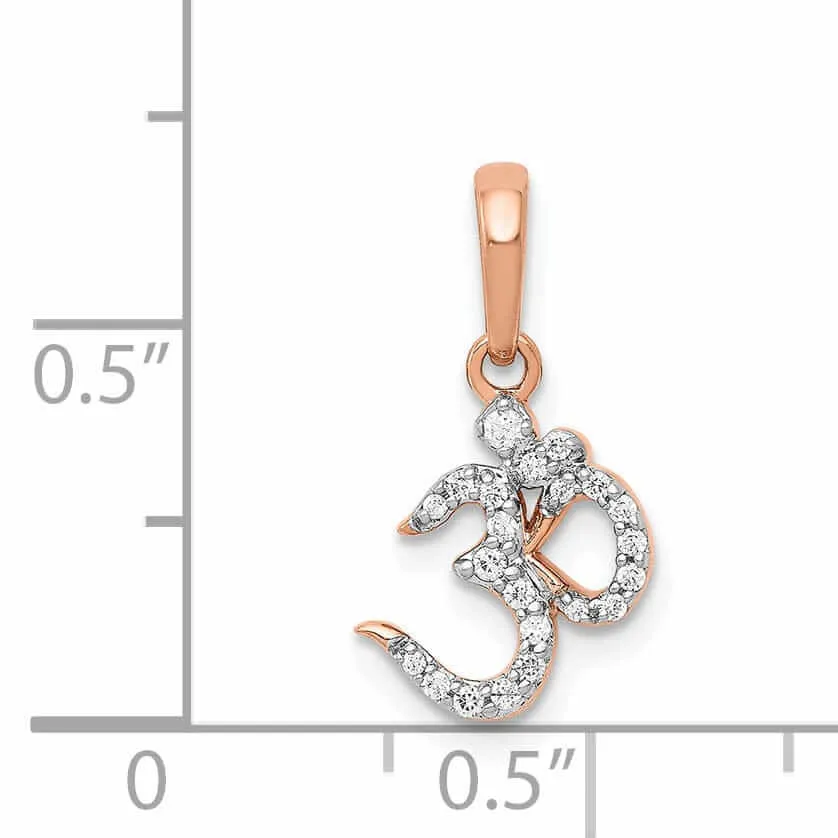 14 Rose Gold Polished Finish 0.097CT Diamond Om Symbol Design Charm Pendant