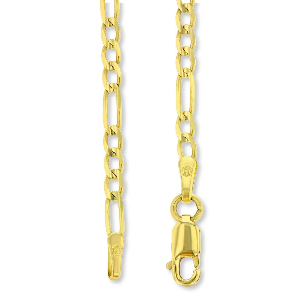 14K Gold Reversible Round Pisces Zodiac Sign Pendant with Figaro Chain Necklace - Yellow Gold