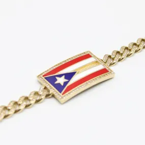 14K Puerto Rico Flag Bracelet Full Cz Lock