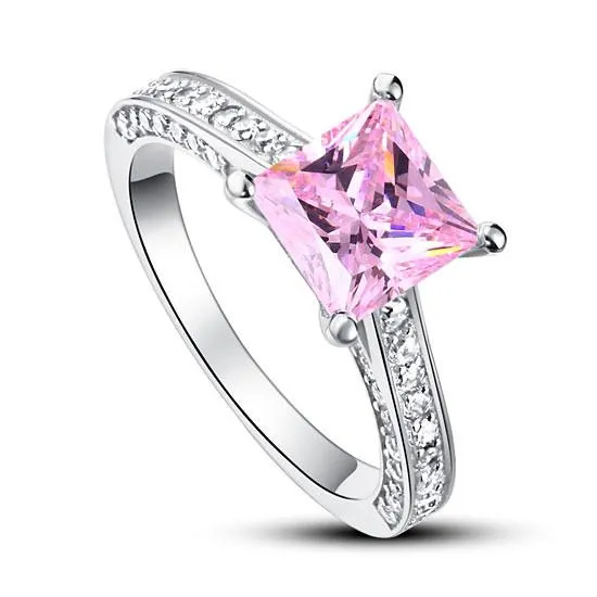 1.5 Carat Princess Fancy Pink Simulated Diamond 925 Sterling Silver Wedding Engagement Ring
