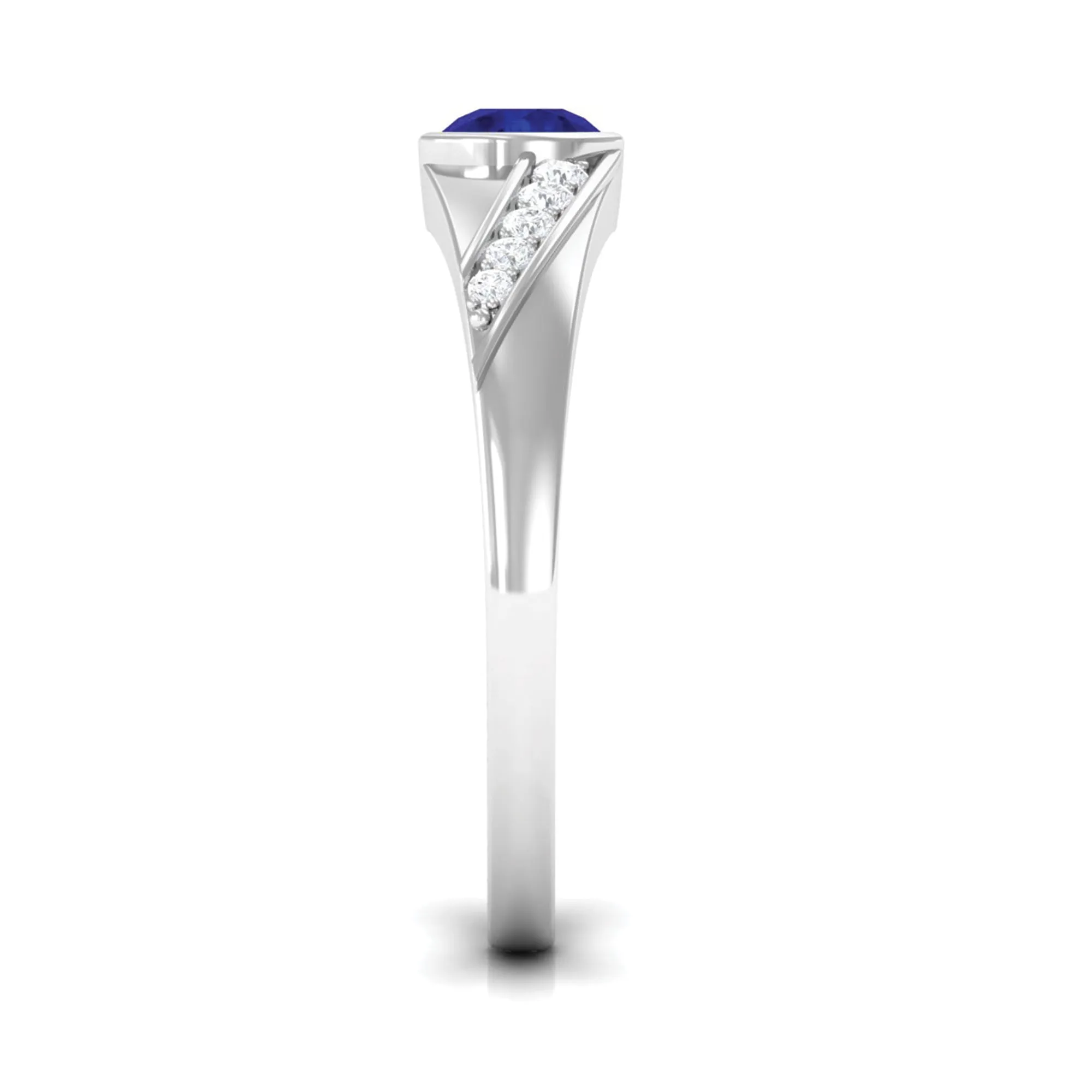 3/4 CT Bezel Set Blue Sapphire Classic Engagement Ring with Diamond