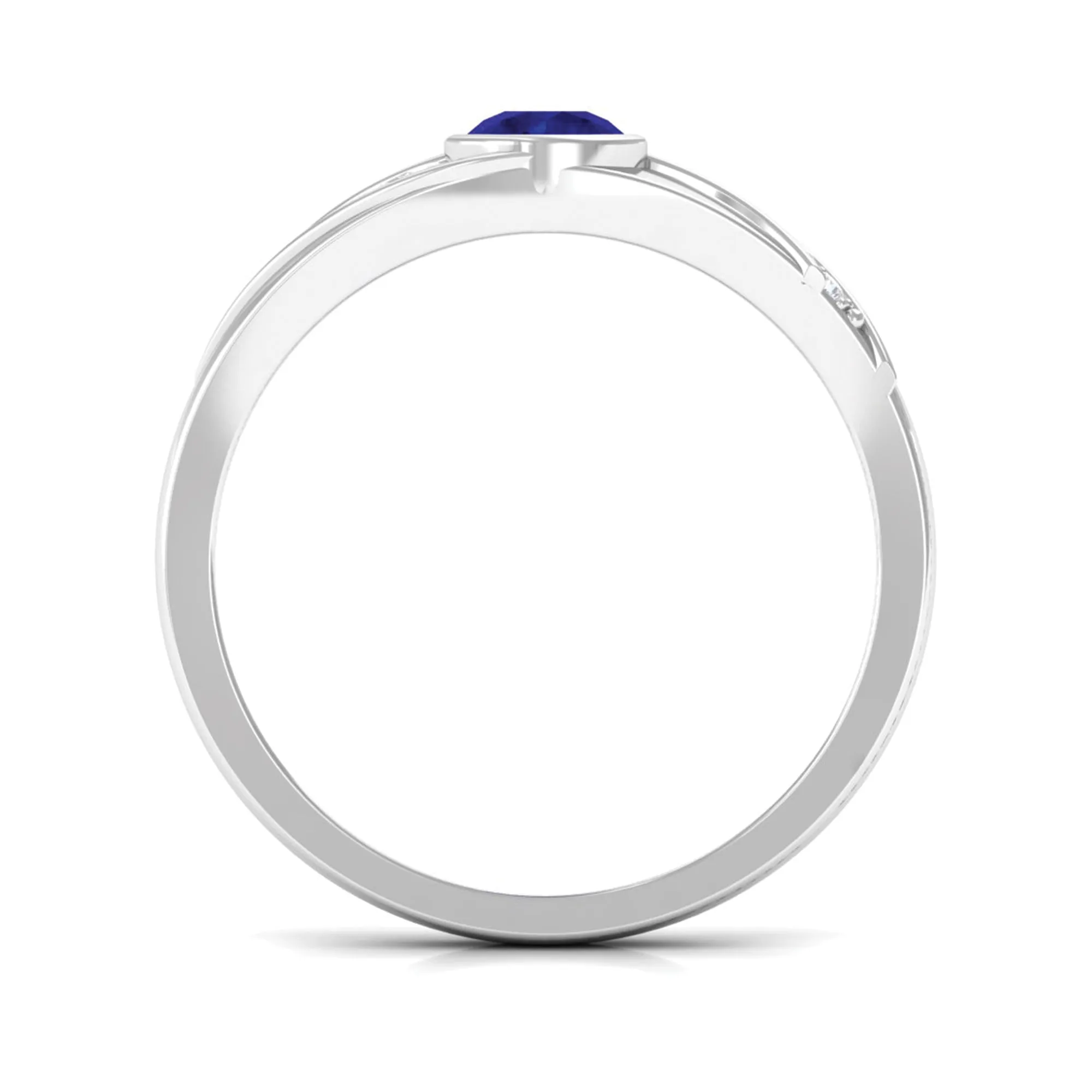 3/4 CT Bezel Set Blue Sapphire Classic Engagement Ring with Diamond