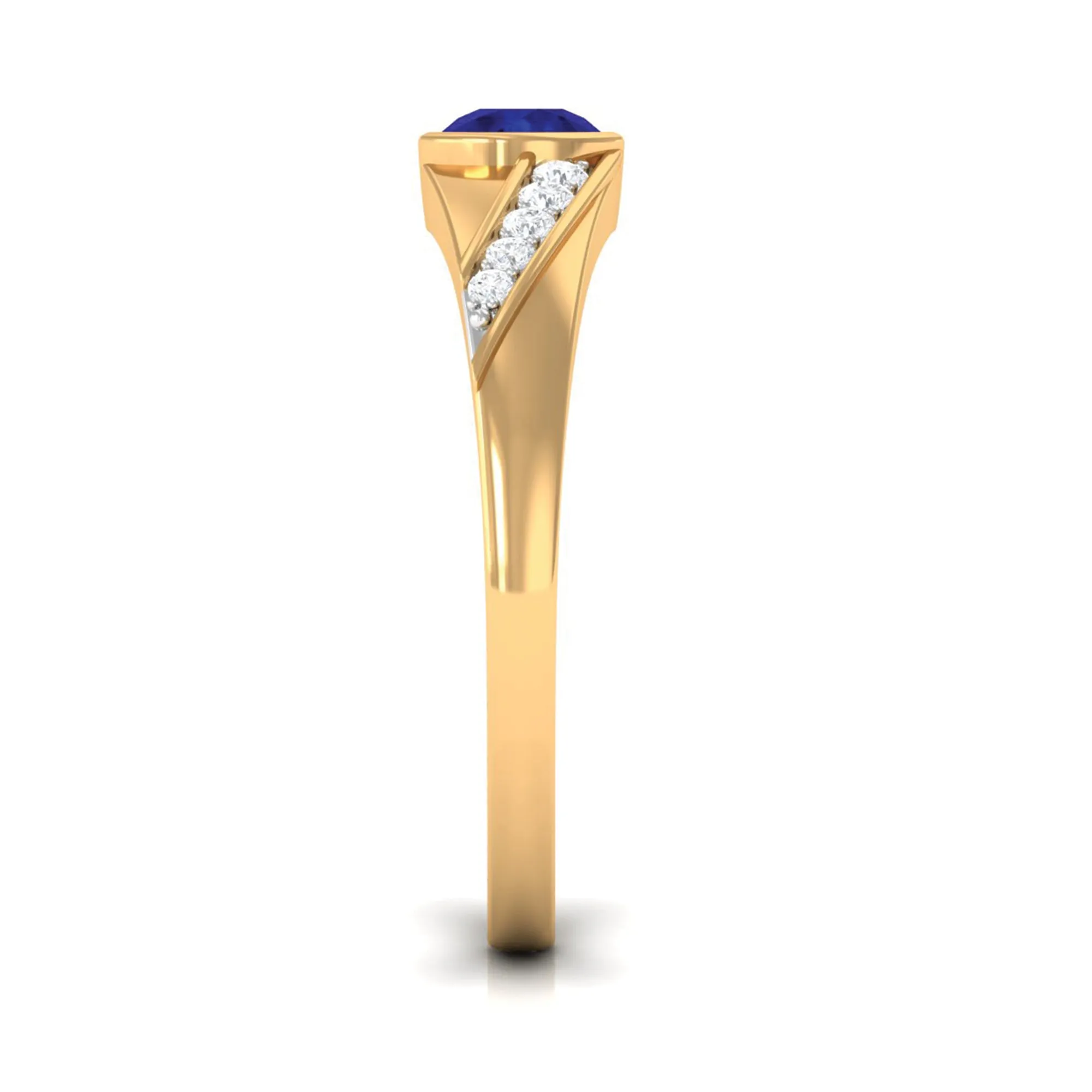 3/4 CT Bezel Set Blue Sapphire Classic Engagement Ring with Diamond
