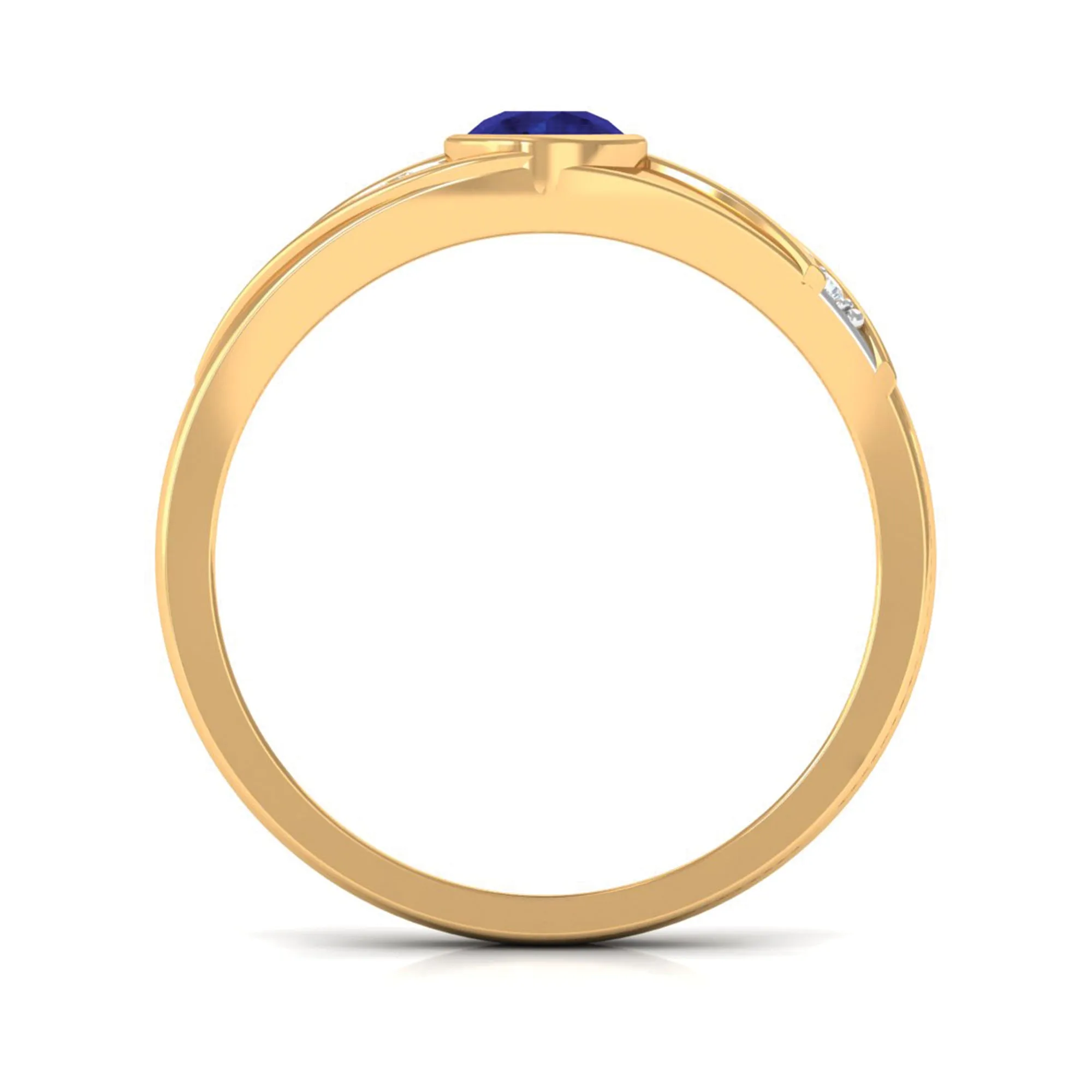3/4 CT Bezel Set Blue Sapphire Classic Engagement Ring with Diamond