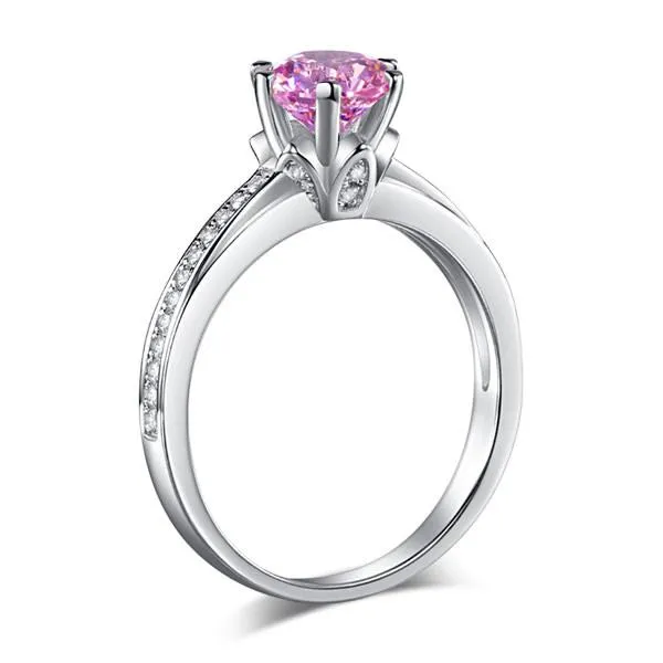 6 Claws 925 Sterling Silver Wedding Promise Anniversary Ring 1.25 Ct Fancy Pink Simulated Diamond Jewelry
