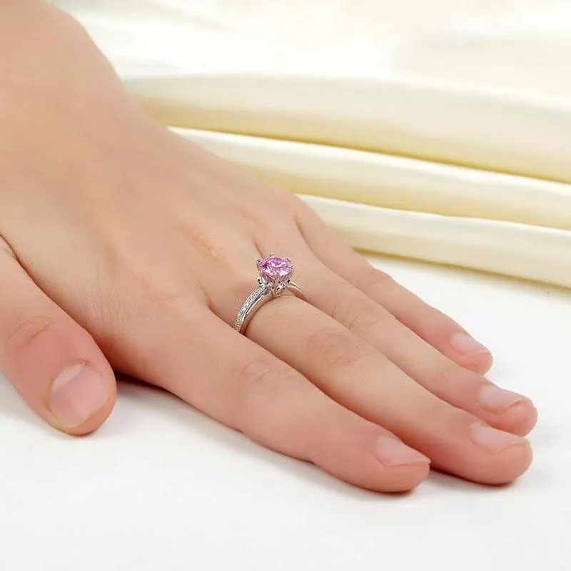 6 Claws 925 Sterling Silver Wedding Promise Anniversary Ring 1.25 Ct Fancy Pink Simulated Diamond Jewelry