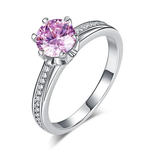 6 Claws 925 Sterling Silver Wedding Promise Anniversary Ring 1.25 Ct Fancy Pink Simulated Diamond Jewelry