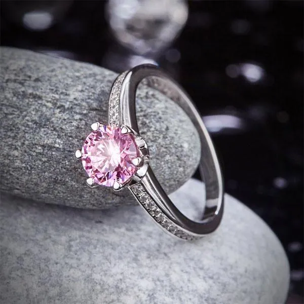 6 Claws 925 Sterling Silver Wedding Promise Anniversary Ring 1.25 Ct Fancy Pink Simulated Diamond Jewelry