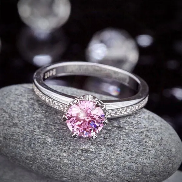 6 Claws 925 Sterling Silver Wedding Promise Anniversary Ring 1.25 Ct Fancy Pink Simulated Diamond Jewelry
