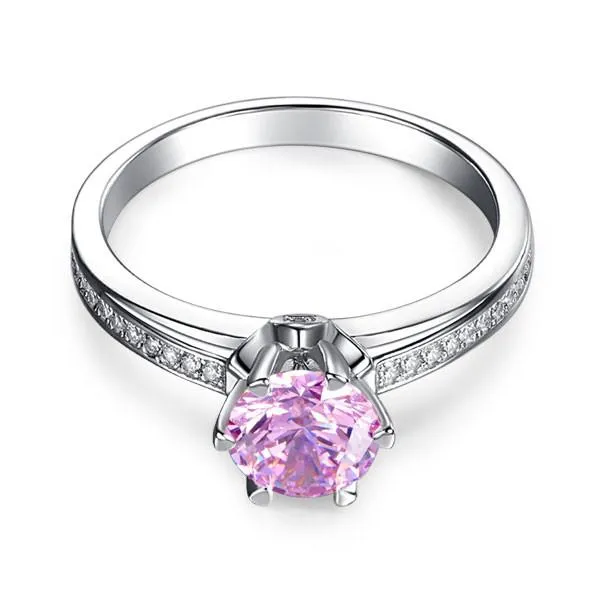 6 Claws 925 Sterling Silver Wedding Promise Anniversary Ring 1.25 Ct Fancy Pink Simulated Diamond Jewelry