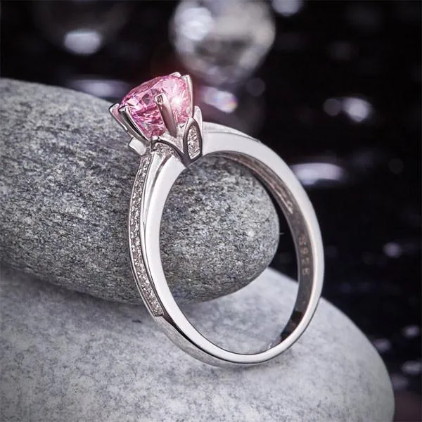 6 Claws 925 Sterling Silver Wedding Promise Anniversary Ring 1.25 Ct Fancy Pink Simulated Diamond Jewelry