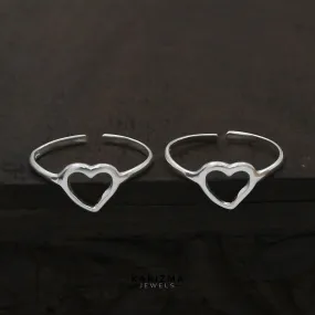925 Real Sterling Silver women unique trendy Heart style Toe Ring  - Pair