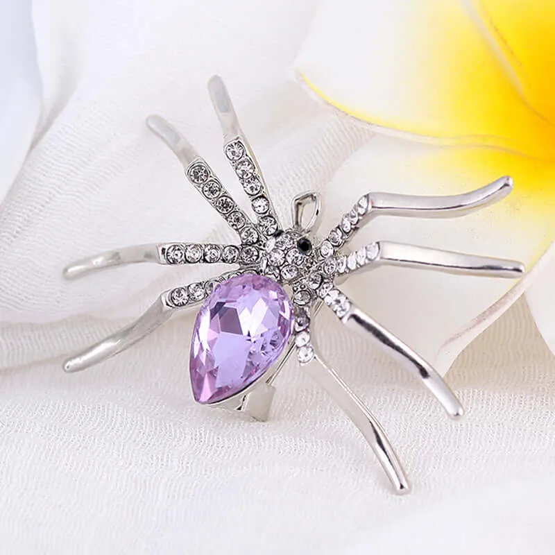 Alloy Purple Diamond Spider Brooch