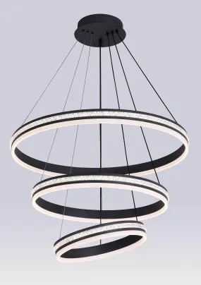 BLACK SPARKLE Modern Luxury 3 Ring LED Pendant Light