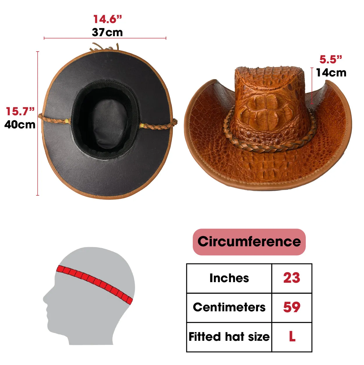 Brown Alligator Cowboy Hat - Mens Crocodile Skin Western Style Hat With Chin Cord | HAT-BRO-77