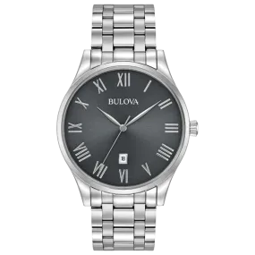 Bulova Classic Watch Gray Dial Stainless Steel 40mm Quartz