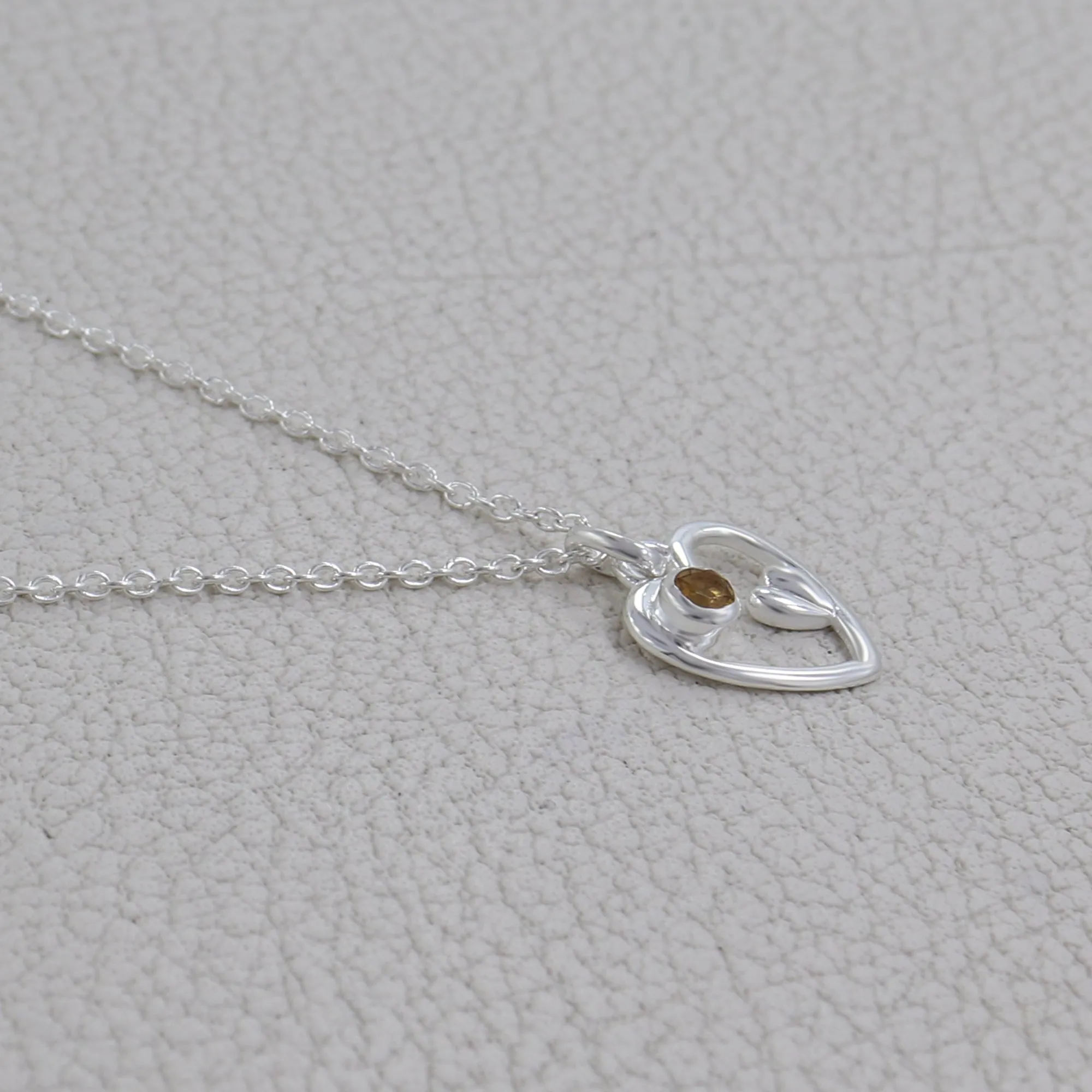Citrine Cut Round Necklace, 925 Solid Silver Heart Shape Necklace
