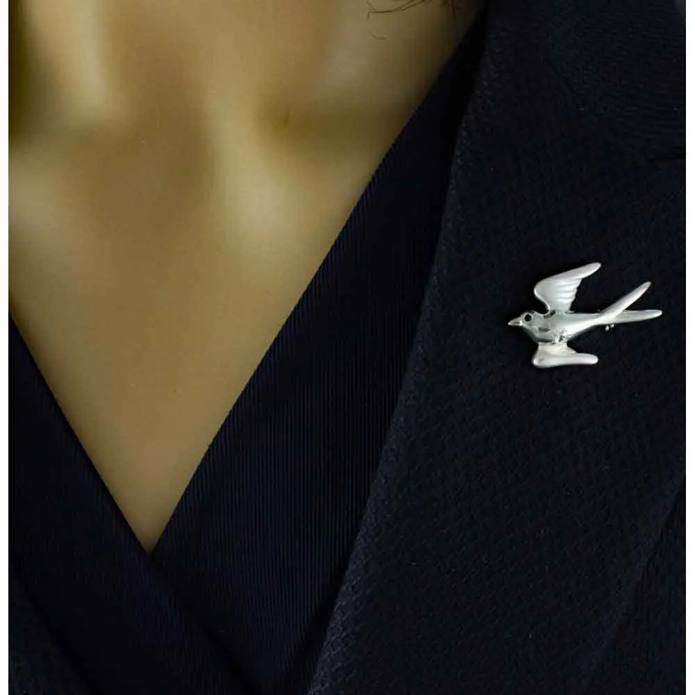 Dove Brooch Pin with Black Crystal Eye Jewelry - PRB302