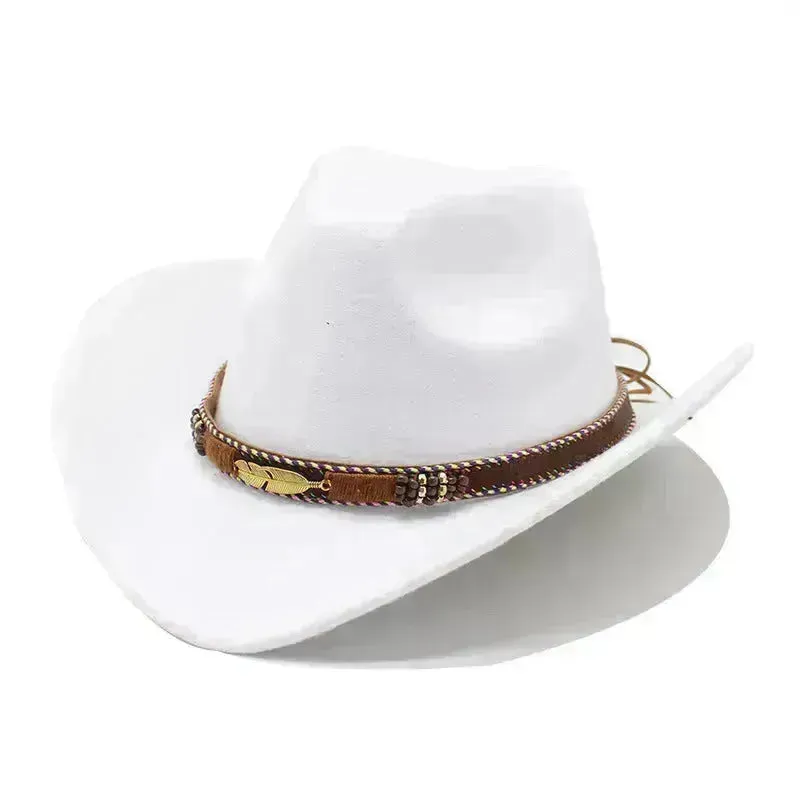 Ethnic Style Metal Feather Western Denim Top Hat Cowboy hat