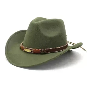 Ethnic Style Metal Feather Western Denim Top Hat Cowboy hat