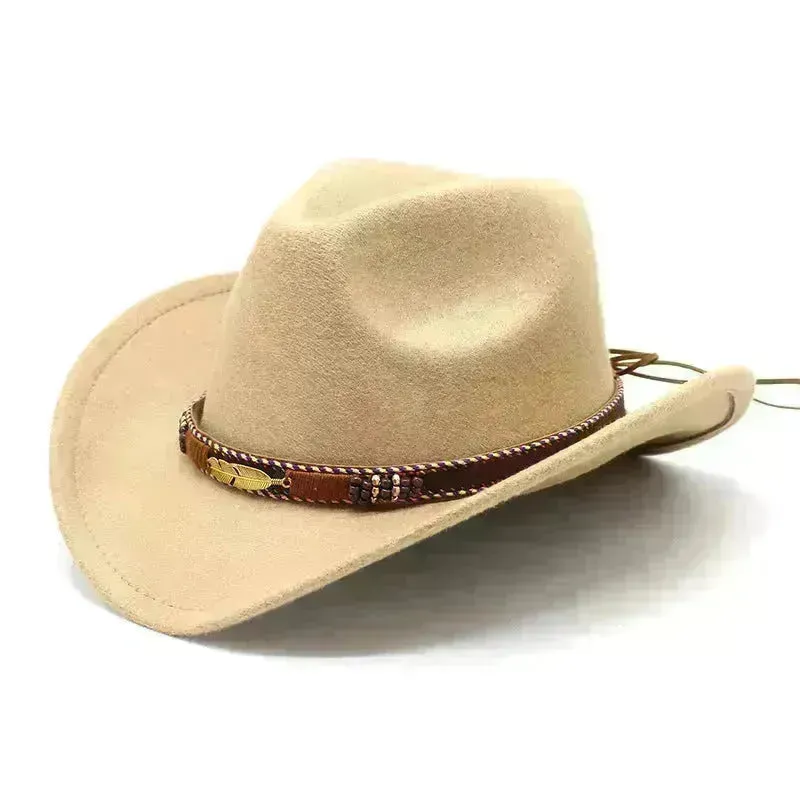 Ethnic Style Metal Feather Western Denim Top Hat Cowboy hat