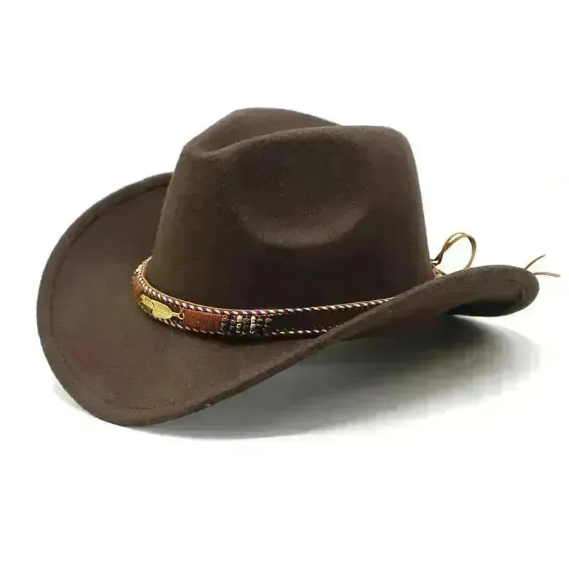 Ethnic Style Metal Feather Western Denim Top Hat Cowboy hat