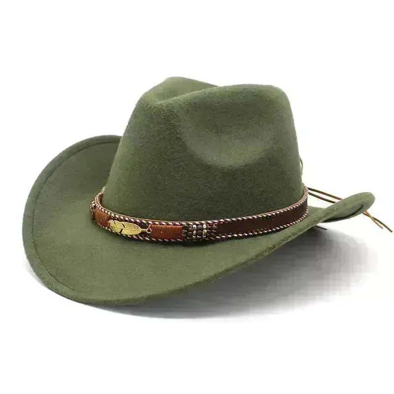 Ethnic Style Metal Feather Western Denim Top Hat Cowboy hat