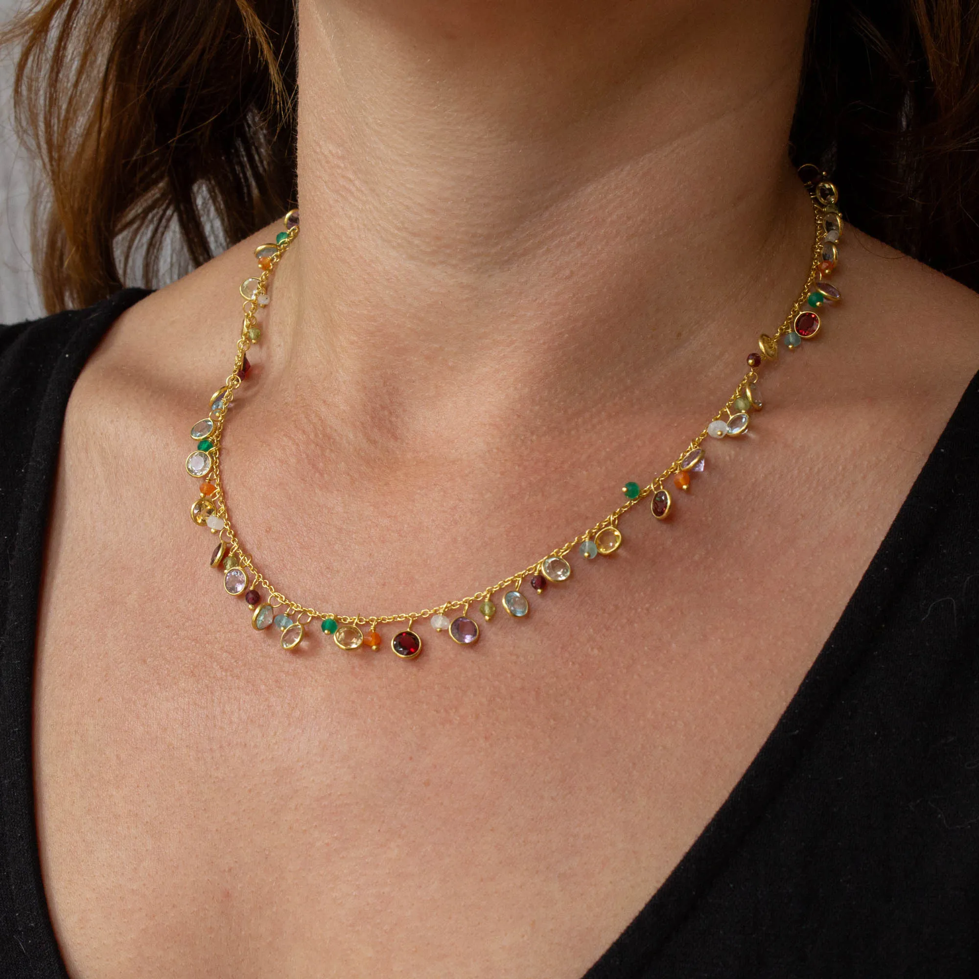 Gemstone and Gold Charm Necklace