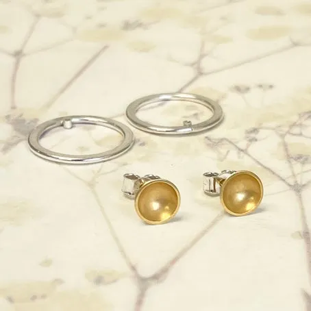 Gold and silver hoop stud earrings