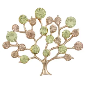 Green and Brown Crystal Tree of Life Brooch Pin - PRF517
