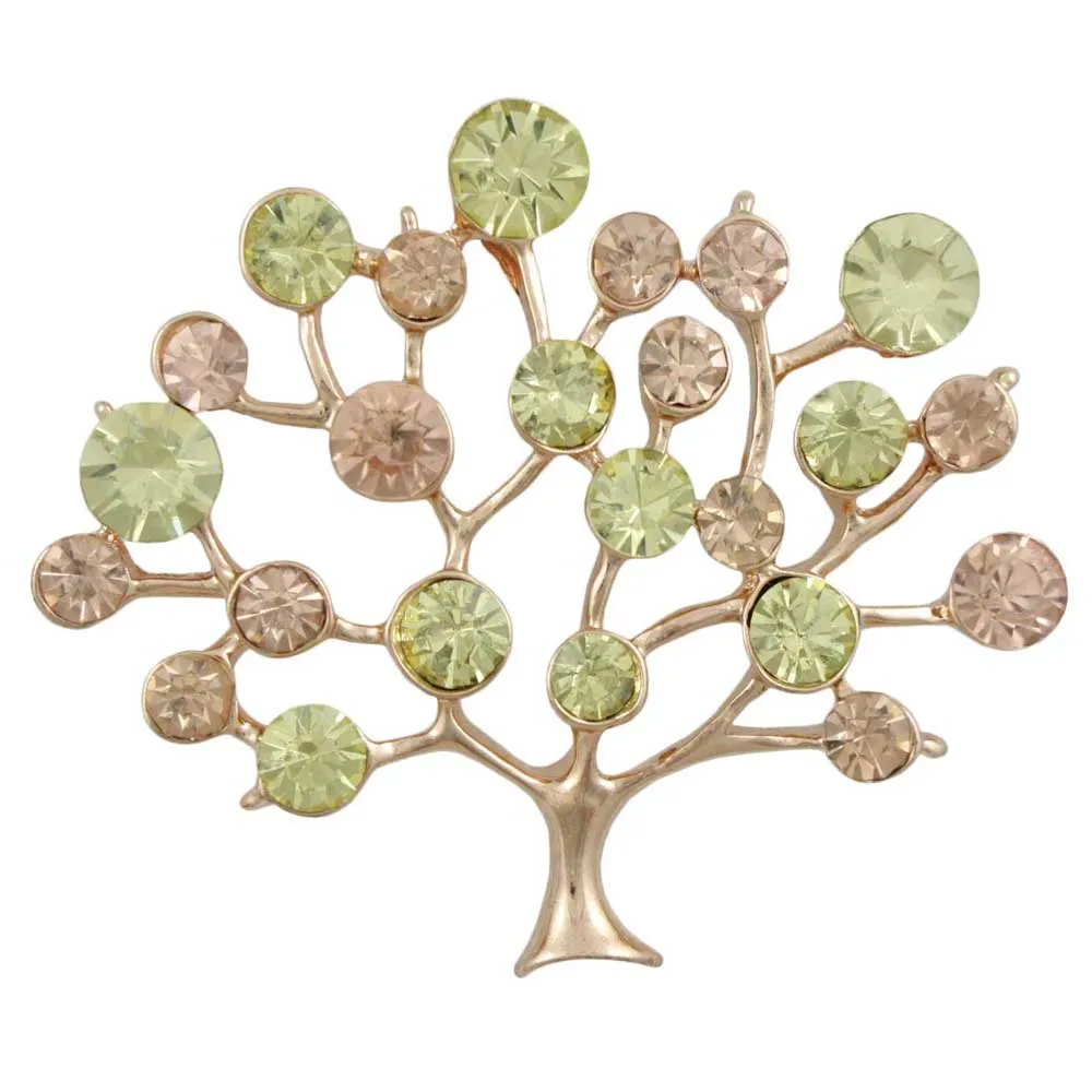 Green and Brown Crystal Tree of Life Brooch Pin - PRF517