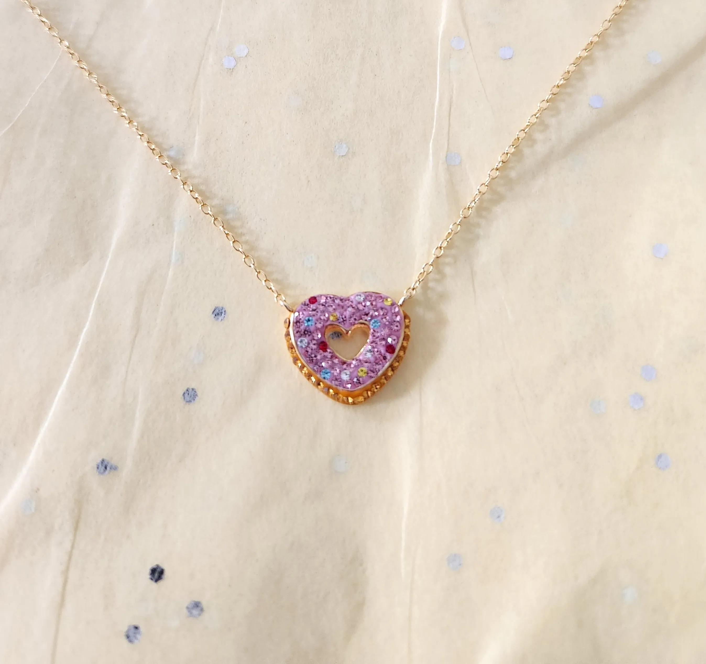 Heart Shaped Donut Crystal Gold Plated Adjustable Necklace