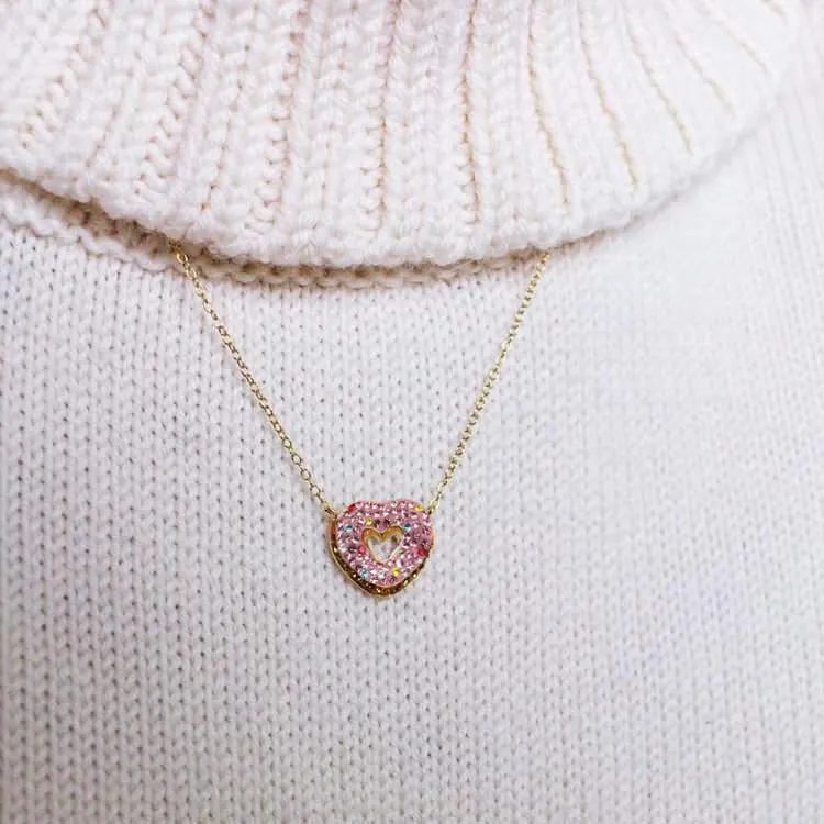 Heart Shaped Donut Crystal Gold Plated Adjustable Necklace