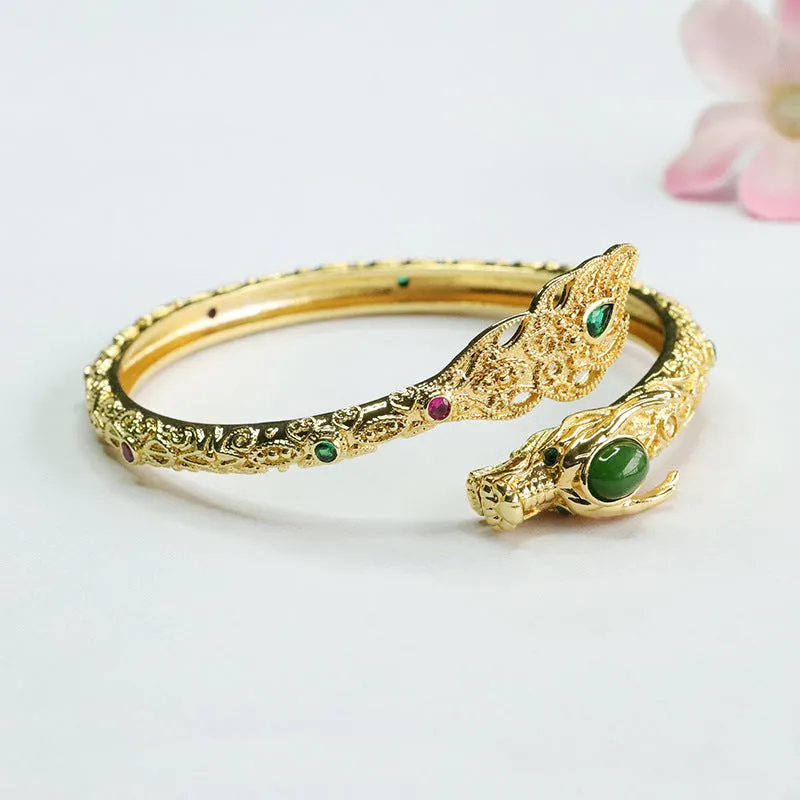 Hetian Jade Dragon Zodiac Sterling Silver Bracelet