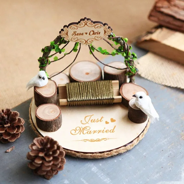 Love Just Married Rustic Bridal Ring Pillow Holders-Wedding Accessories-Decorations