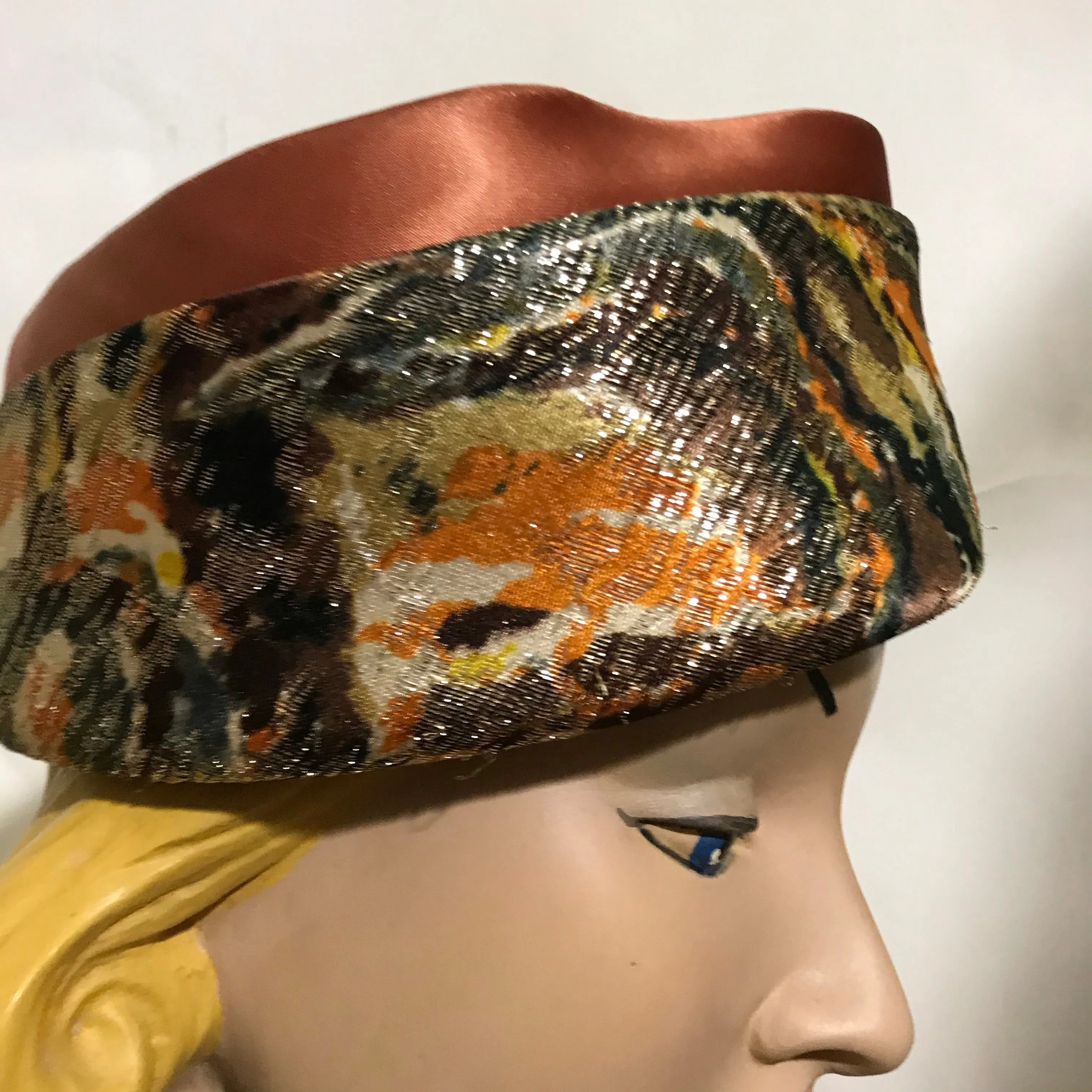 Metallic Copper and Gold Pill Box Hat circa 1960s