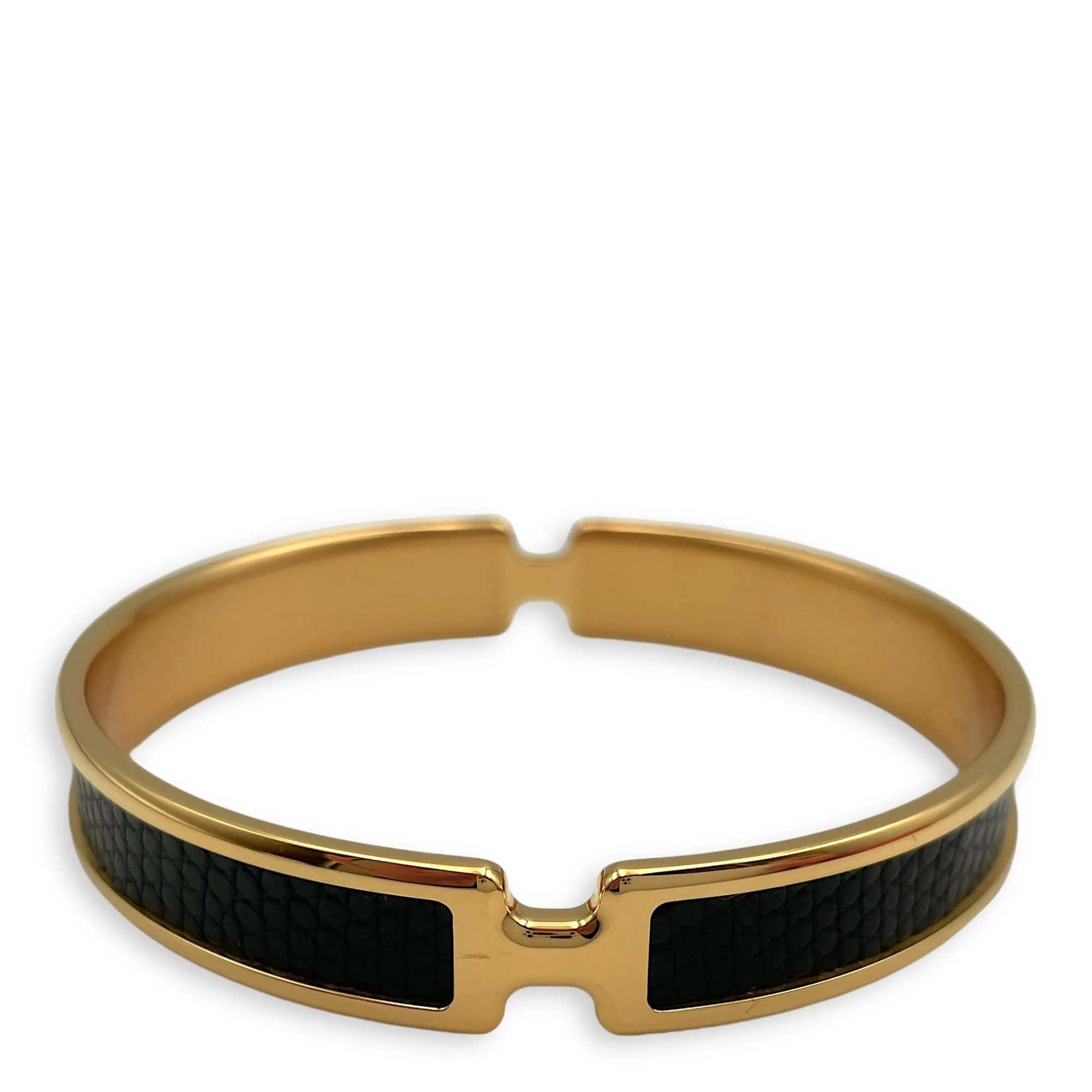 Olympe Bracelet T2 Black Bracelet in Lizard, Gold hardware