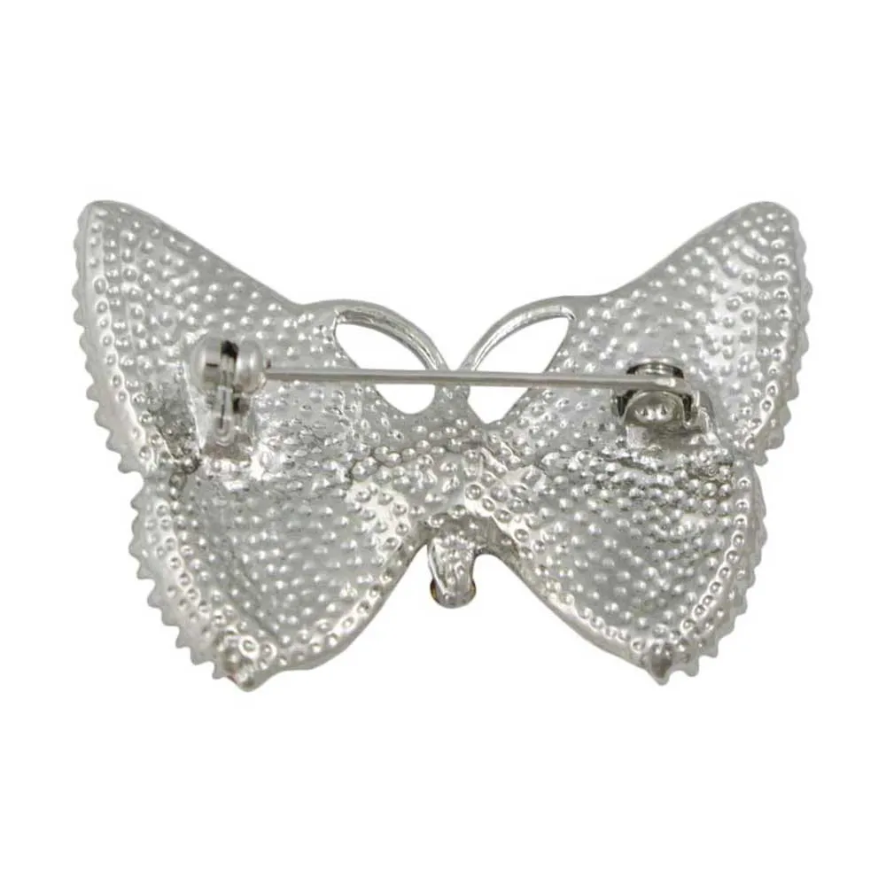 Pearlized Enamel with Green Crystals Butterfly Brooch Pin - PRI981N