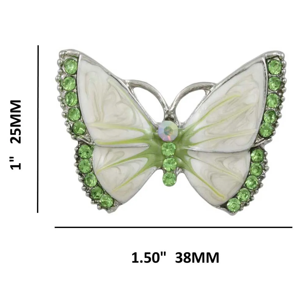 Pearlized Enamel with Green Crystals Butterfly Brooch Pin - PRI981N