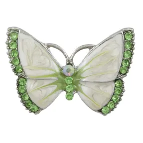 Pearlized Enamel with Green Crystals Butterfly Brooch Pin - PRI981N