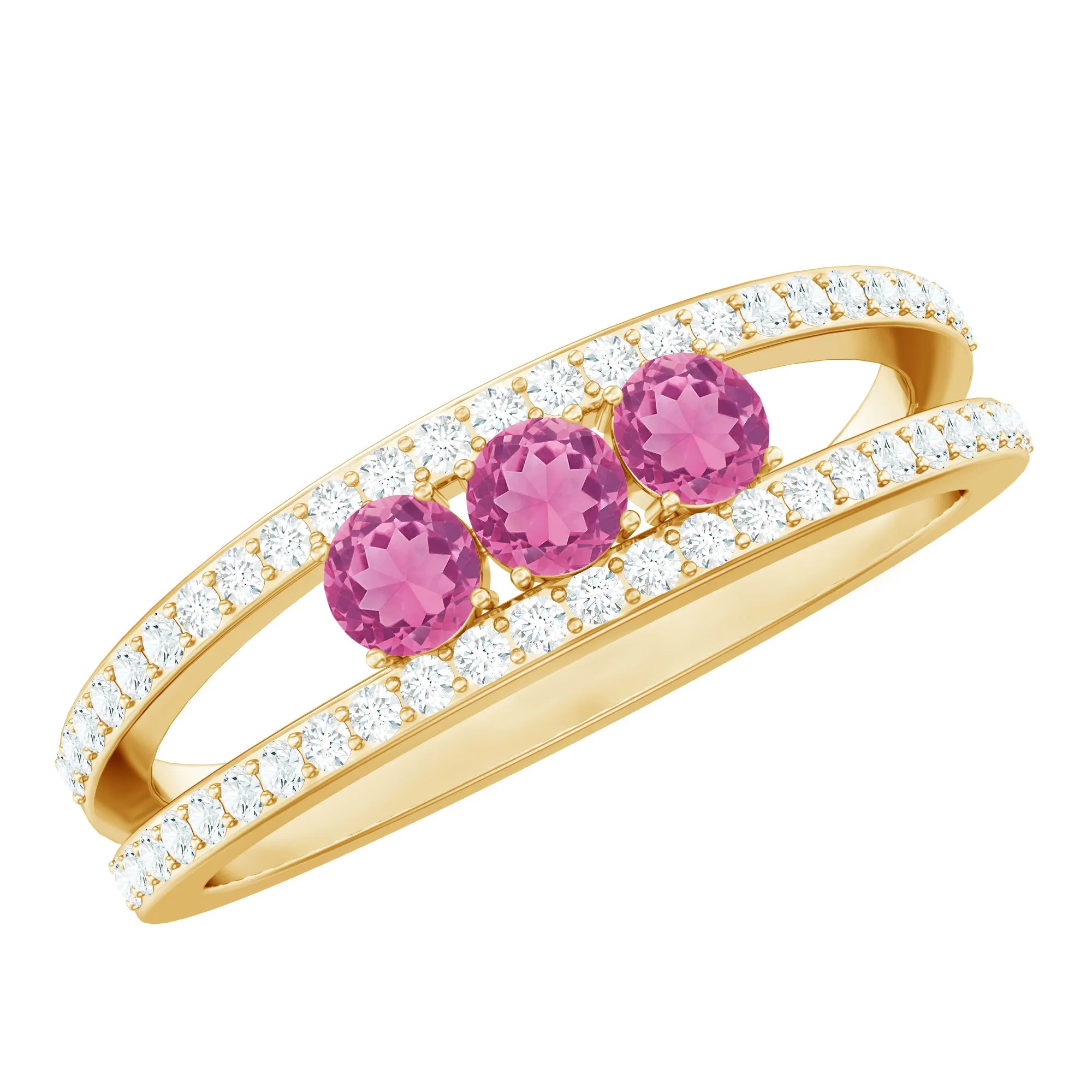 Pink Tourmaline and Diamond Split Shank Anniversary Ring