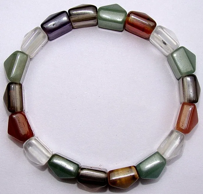 Pyramid shaped multi stone stretch bracelet for prosperity and goodluck