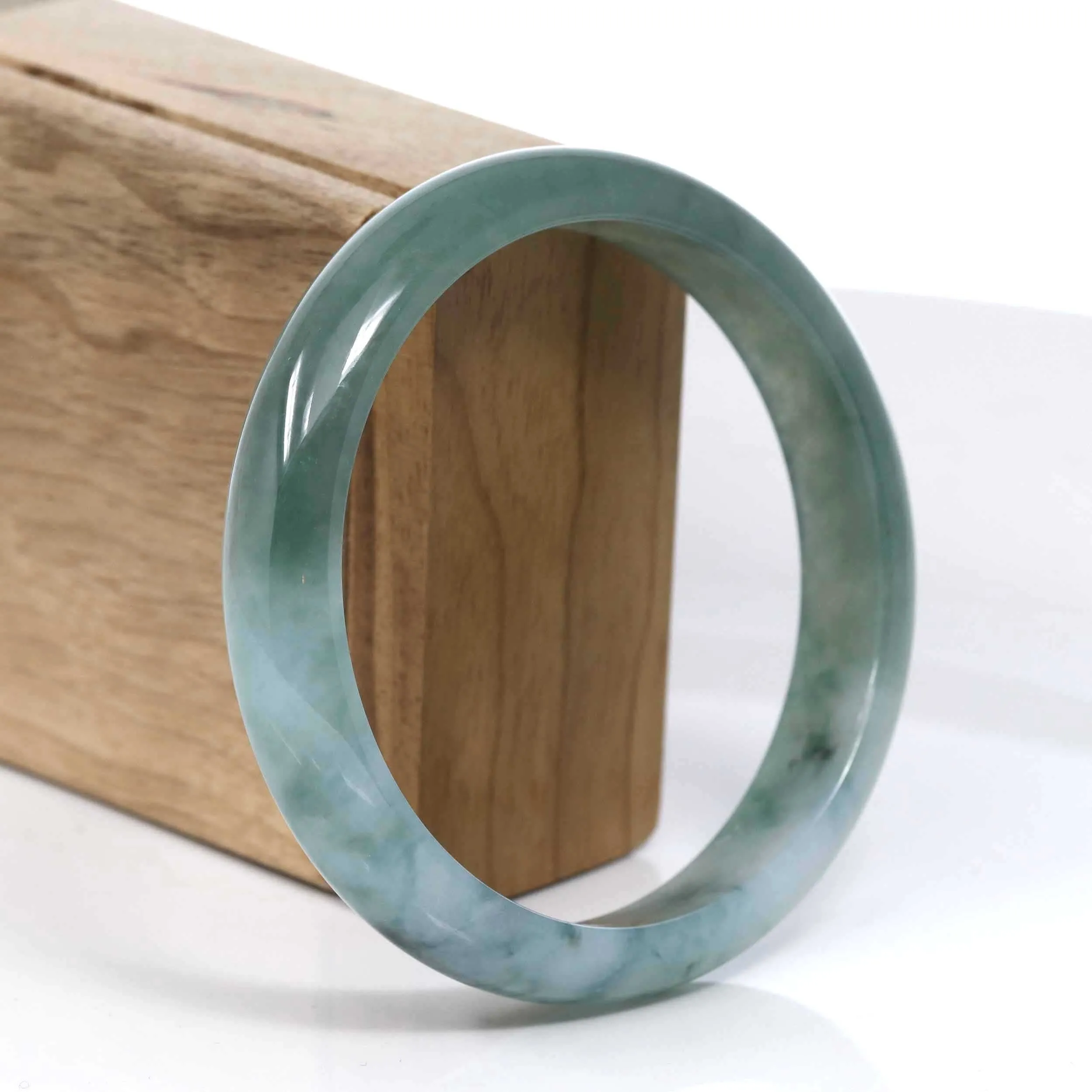 RealJade® Co. Blue-Green Classic Real Jadeite Jade Bangle Bracelet (63.34mm) #392