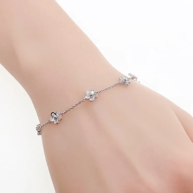 Rhodium Flower Cubic Zirconia Bracelet