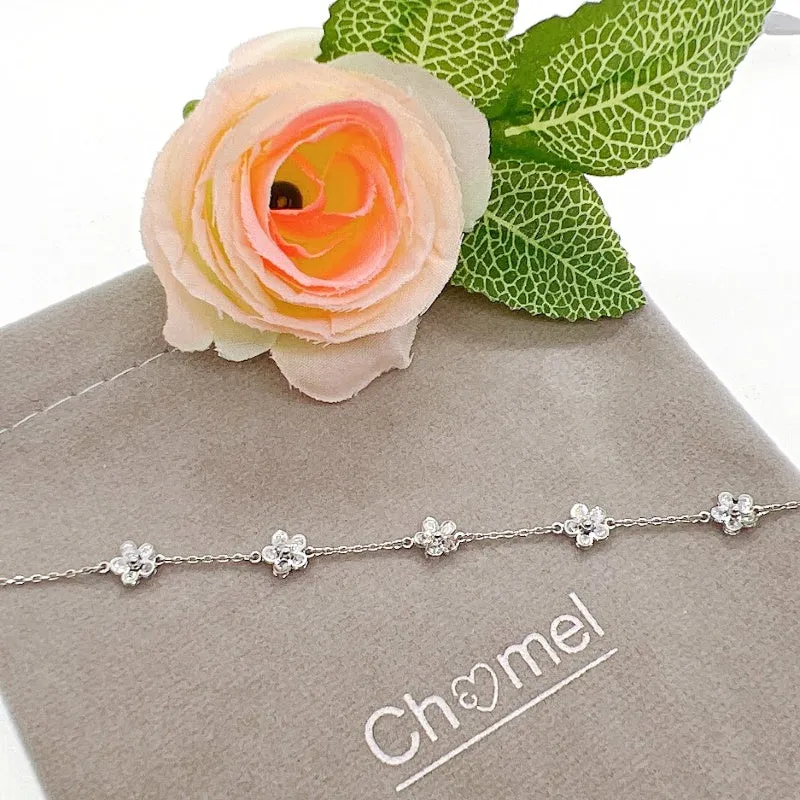 Rhodium Flower Cubic Zirconia Bracelet