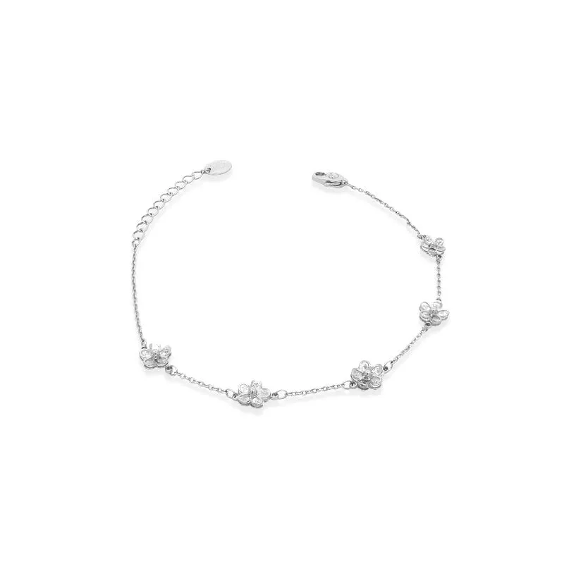 Rhodium Flower Cubic Zirconia Bracelet