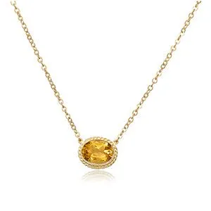 Sideways Oval Citrine with Rope Halo Necklace