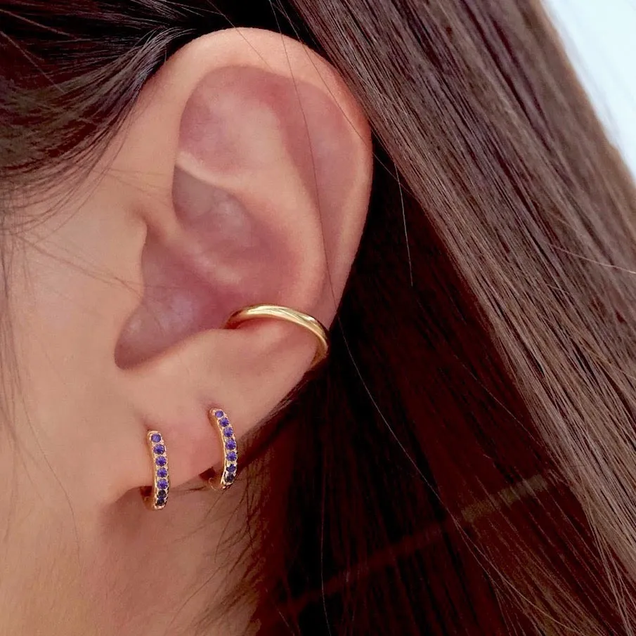(Single) Amethyst Pave Huggie Hoop